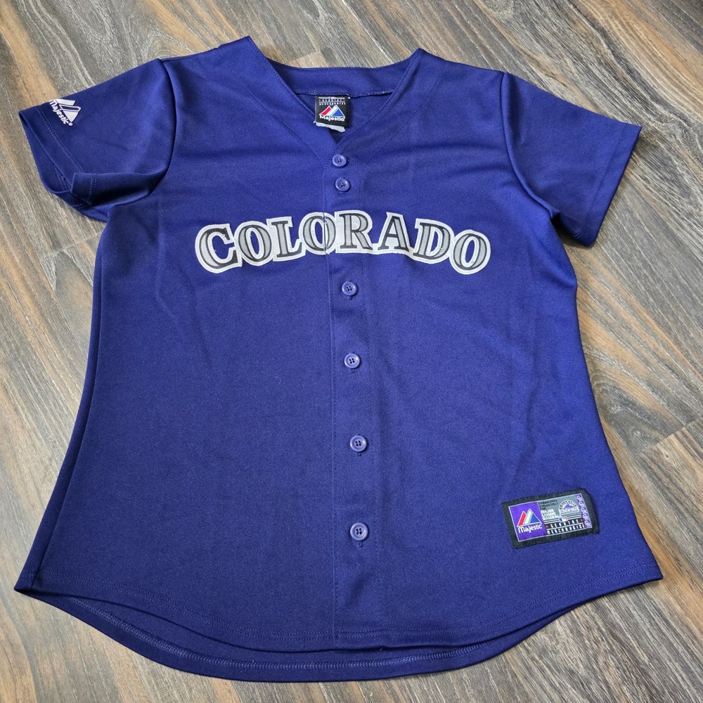 Majestic Colorado Rockies Purple MLB Baseball Jersey Youth Button Front Top